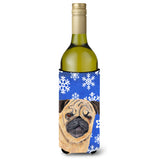 Pug Winter Snowflakes Holiday Wine Bottle Beverage Insulator Beverage Insulator Hugger Sc9371Literk