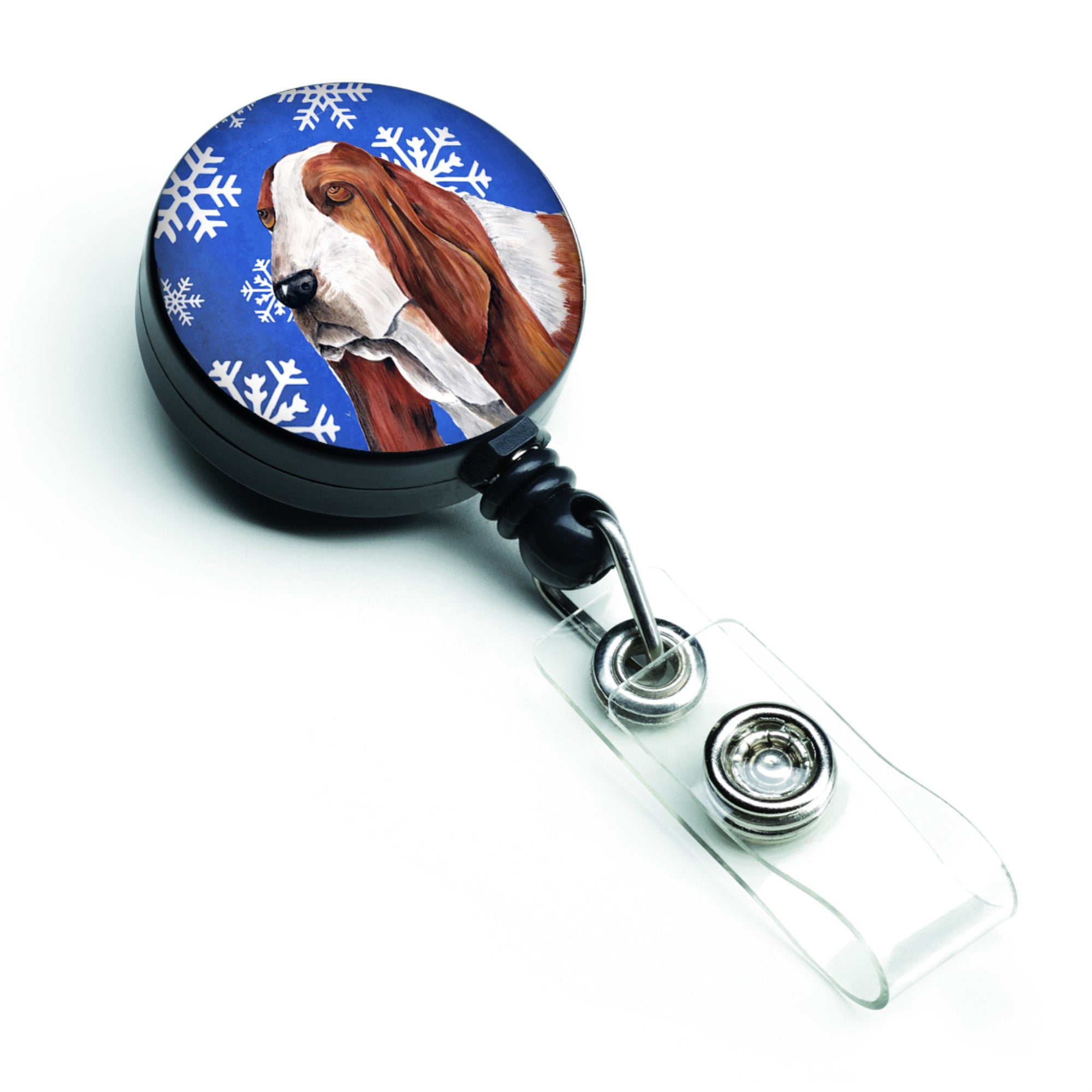 Caroline'S Treasures Basset Hound Winter Snowflakes Holiday Retractable Badge Reel, Multicolor (Sc9372Br)