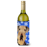 Airedale Winter Snowflakes Holiday Wine Bottle Beverage Insulator Beverage Insulator Hugger Sc9373Literk