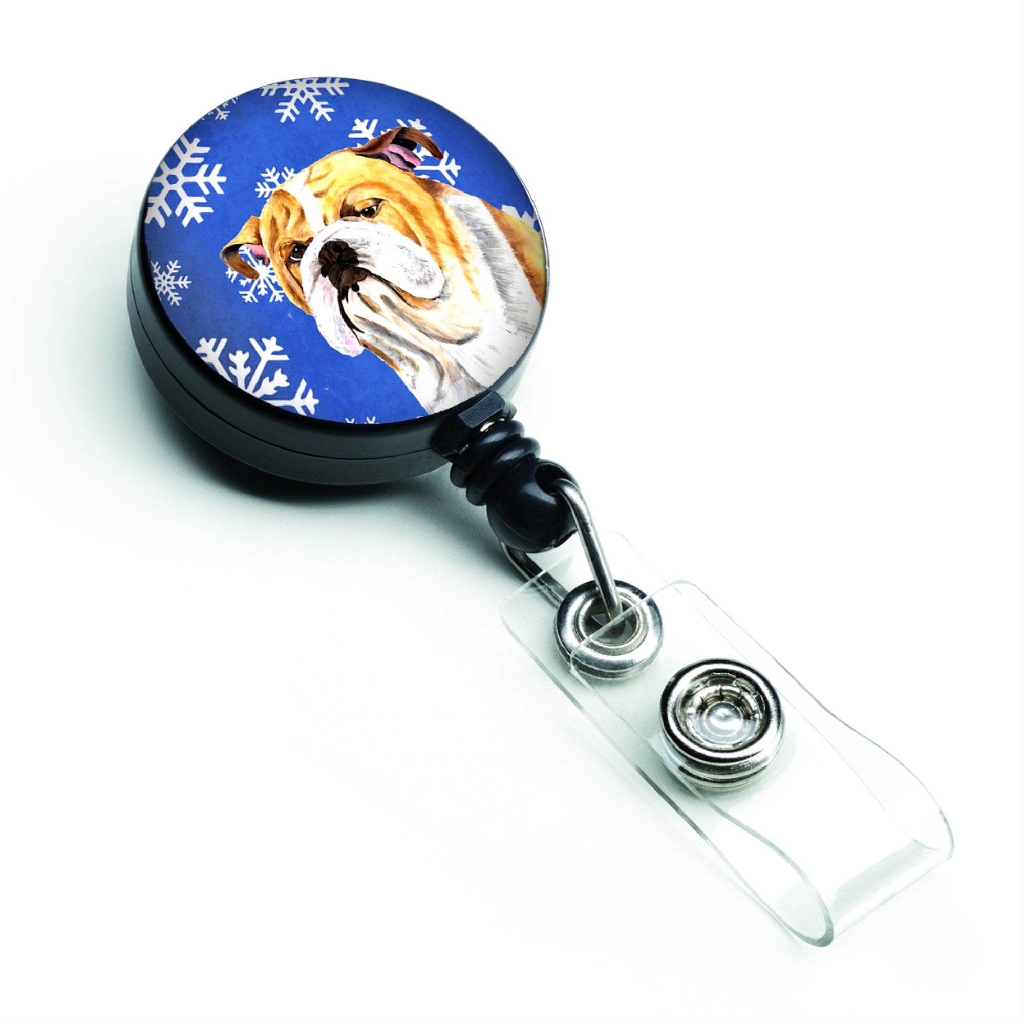 Caroline'S Treasures Bulldog English Winter Snowflakes Holiday Retractable Badge Reel, Multicolor (Sc9374Br)