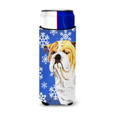 Bulldog English Winter Snowflakes Holiday Ultra Beverage Insulators For Slim Cans Sc9374Muk