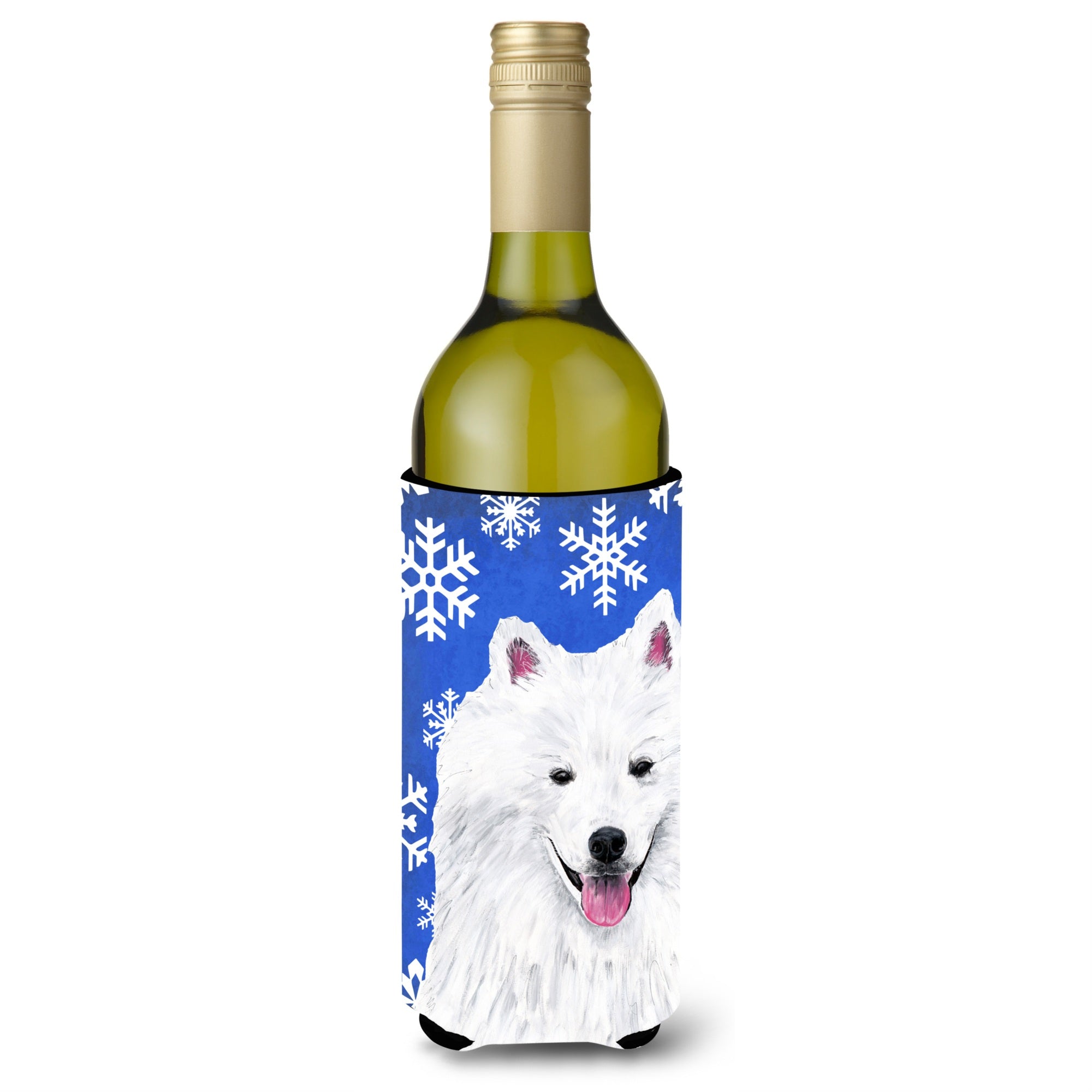American Eskimo Winter Snowflakes Holiday Wine Bottle Beverage Insulator Beverage Insulator Hugger