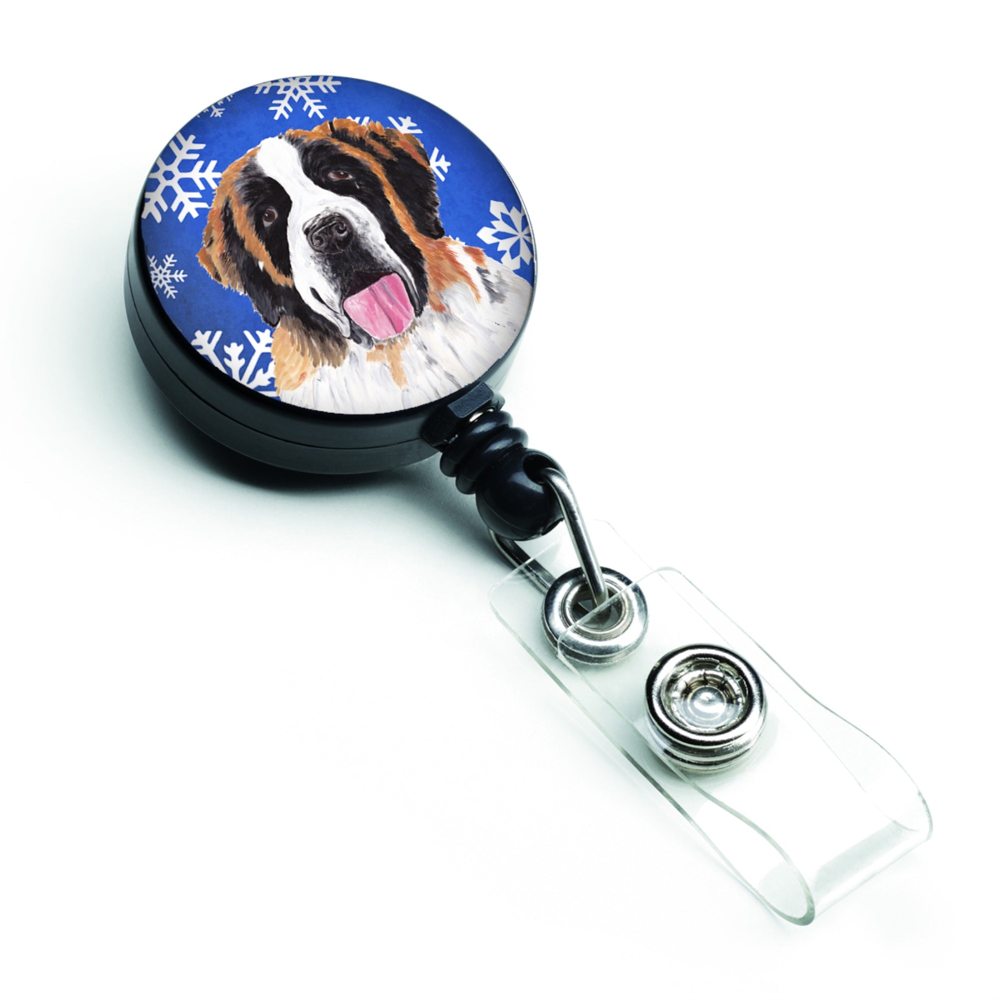 Caroline'S Treasures Saint Bernard Winter Snowflakes Holiday Retractable Badge Reel, Multicolor (Sc9382Br)