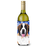 Saint Bernard Winter Snowflakes Holiday Wine Bottle Beverage Insulator Beverage Insulator Hugger