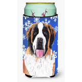 Saint Bernard Winter Snowflakes Holiday Tall Boy Beverage Insulator Beverage Insulator Hugger