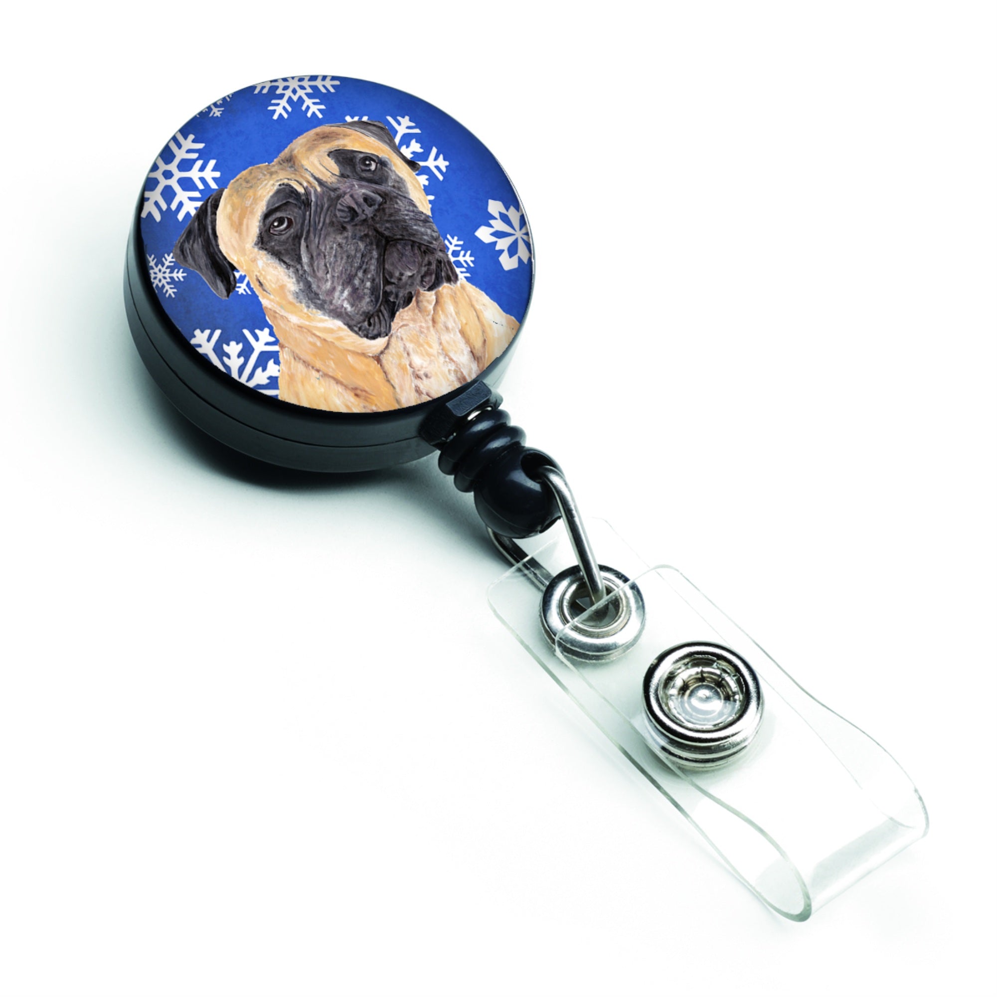 Caroline'S Treasures Mastiff Winter Snowflakes Holiday Retractable Badge Reel, Multicolor (Sc9385Br)