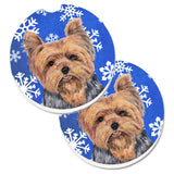 Caroline'S Treasures Yorkie Winter Snowflakes Holiday Set Of 2 Cup Holder Car Coasters Sc9388Carc, 2.56, Multicolor