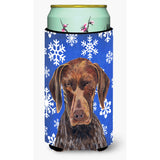 German Shorthaired Pointer Winter Snowflakes Holiday Tall Boy Beverage Insulator Beverage Insulator Hugger