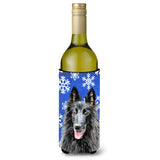 Belgian Sheepdog Winter Snowflakes Holiday Wine Bottle Beverage Insulator Beverage Insulator Hugger