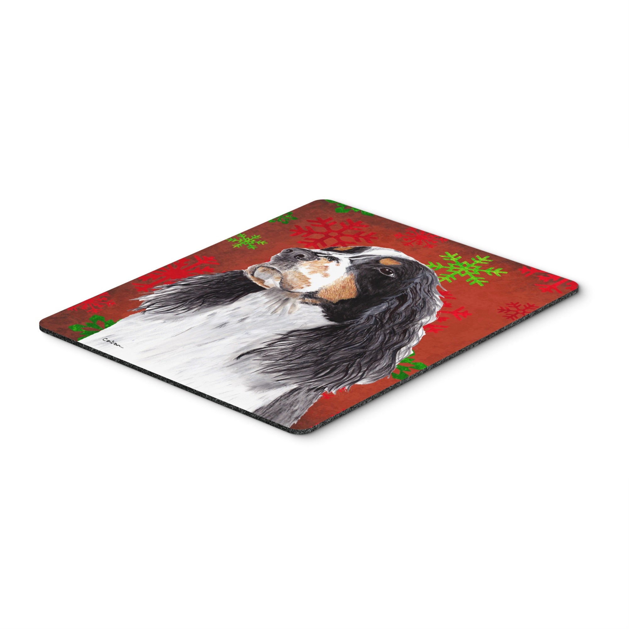 Caroline'S Treasures Mouse/Hot Pad/Trivet, Springer Spaniel Red & Green Snowflakes Christmas (Sc9401Mp)
