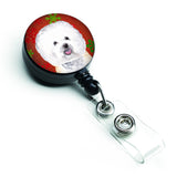 Caroline'S Treasures Bichon Frise Red & Green Snowflake Christmas Badge Reel, Multicolor (Sc9402Br)