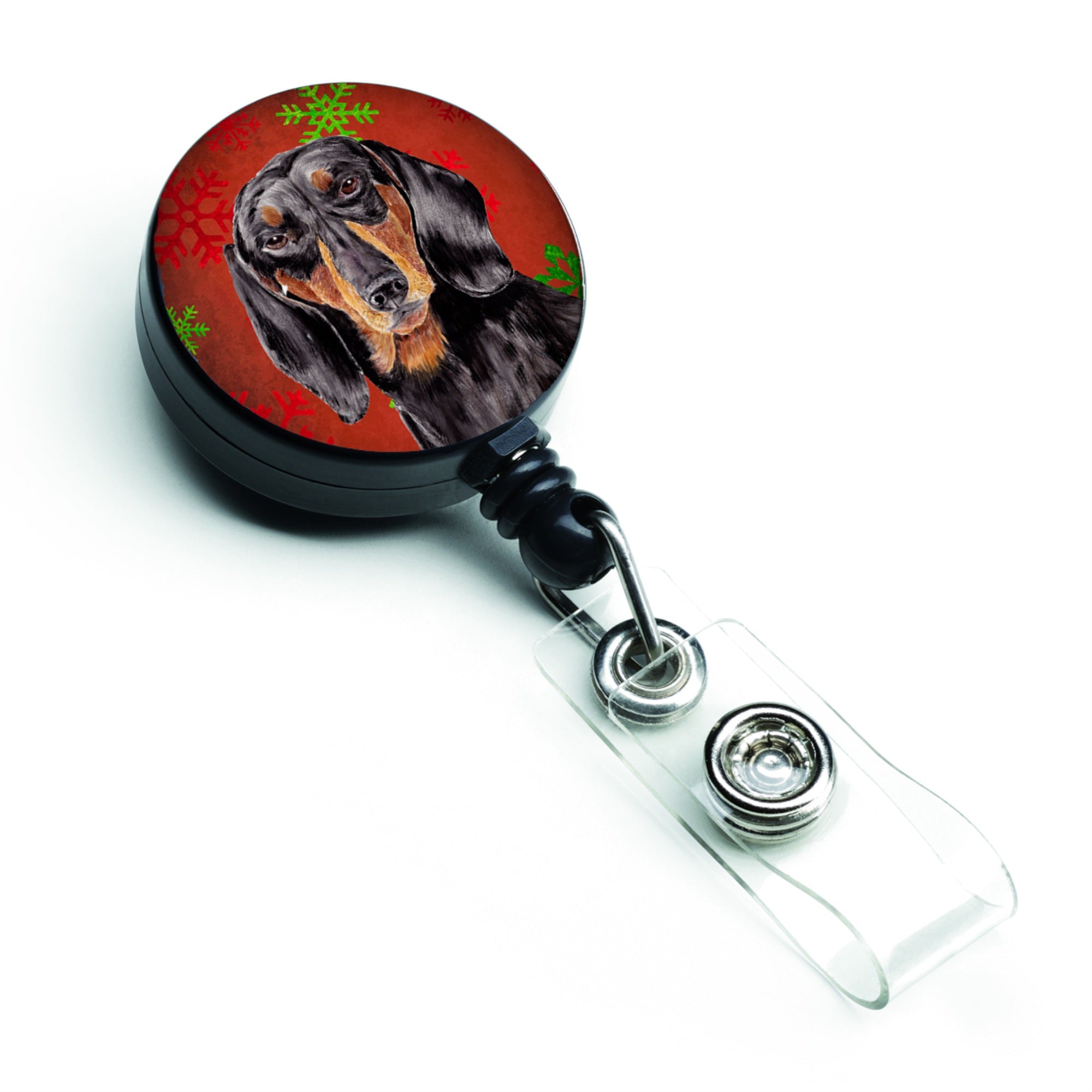 Caroline'S Treasures Dachshund Red & Green Snowflakes Christmas Retractable Badge Reel, Multicolor (Sc9403Br)
