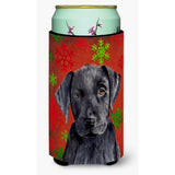 Labrador Red And Green Snowflakes Holiday Christmas Tall Boy Beverage Insulator Beverage Insulator Hugger