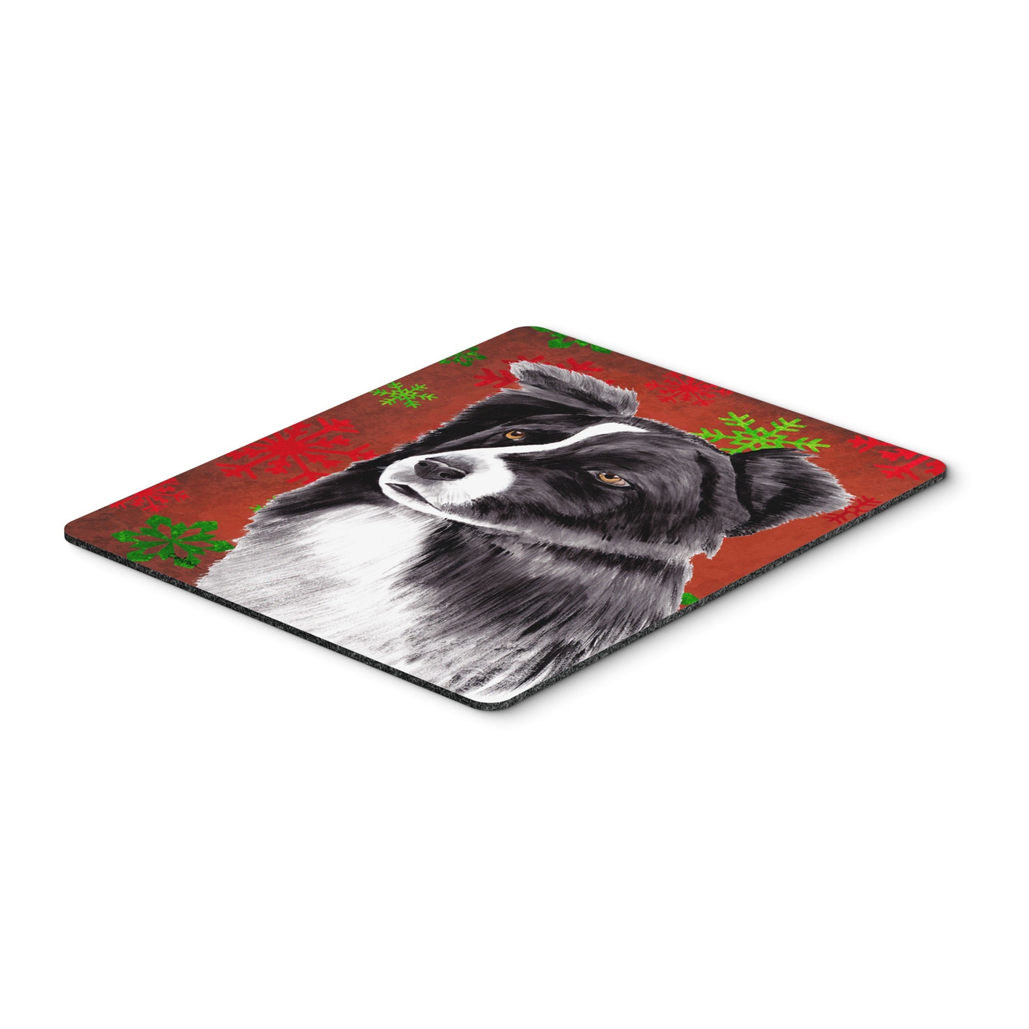 Caroline'S Treasures Mouse/Hot Pad/Trivet, Border Collie Red & Green Snowflakes Christmas (Sc9407Mp)