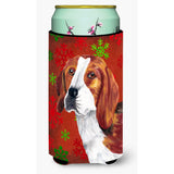 Beagle Red And Green Snowflakes Holiday Christmas Tall Boy Beverage Insulator Beverage Insulator Hugger