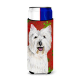 Westie Red And Green Snowflakes Holiday Christmas Ultra Beverage Insulators For Slim Cans Sc9410Muk