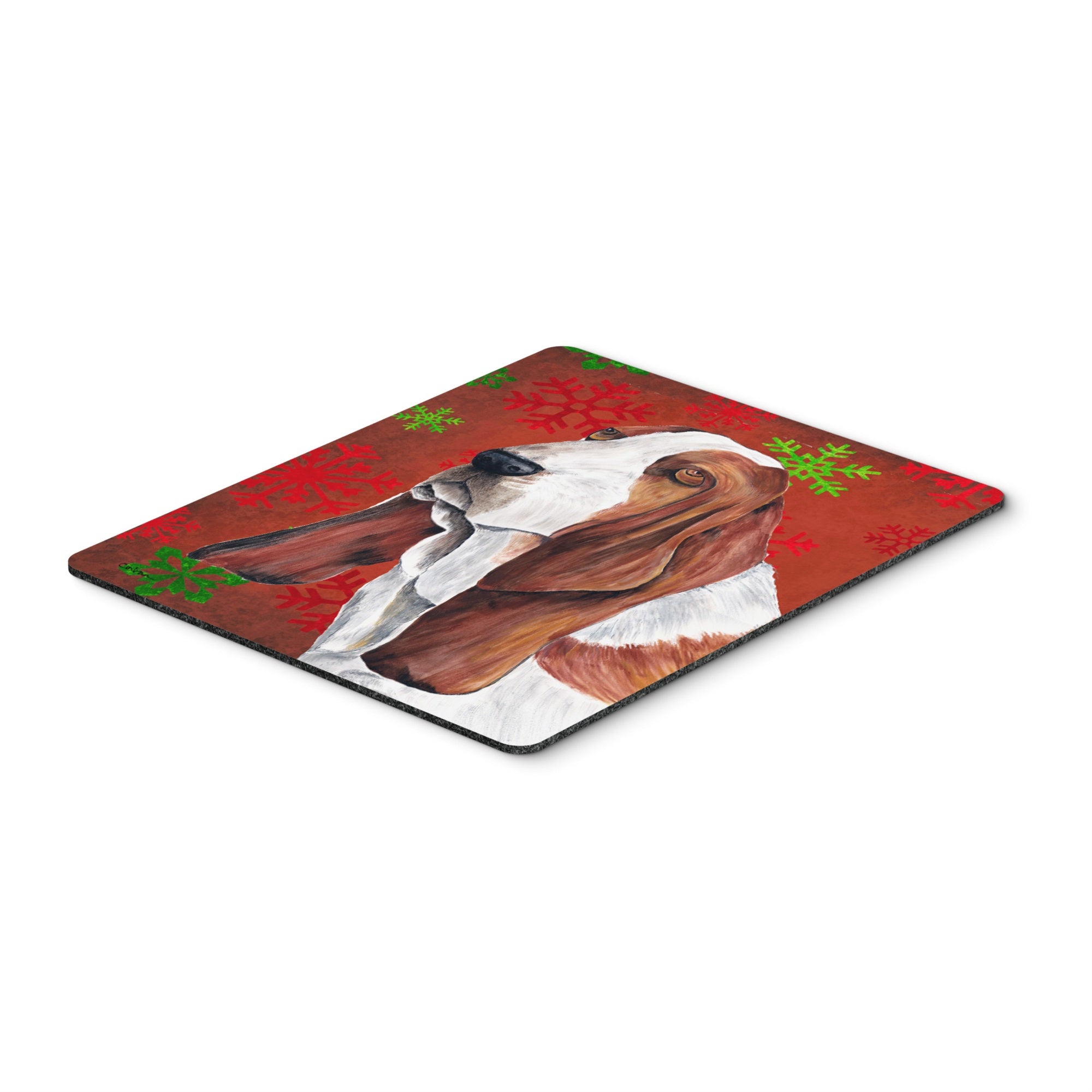 Caroline'S Treasures Mouse/Hot Pad/Trivet, Basset Hound Red & Green Snowflakes Christmas (Sc9412Mp)