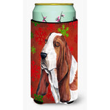 Basset Hound Red And Green Snowflakes Holiday Christmas Tall Boy Beverage Insulator Beverage Insulator Hugger