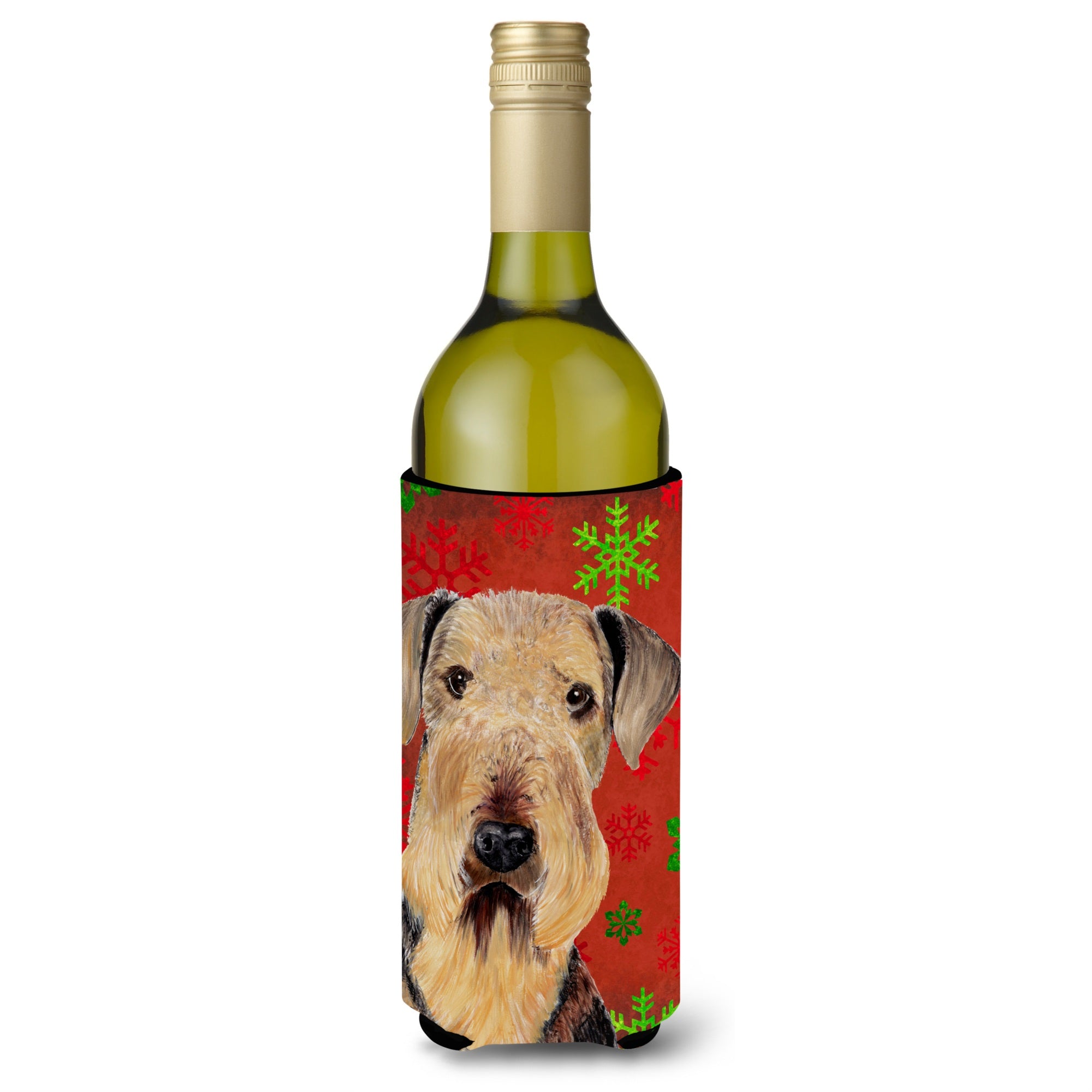 Airedale Snowflakes Holiday Christmas Wine Bottle Beverage Insulator Beverage Insulator Hugger