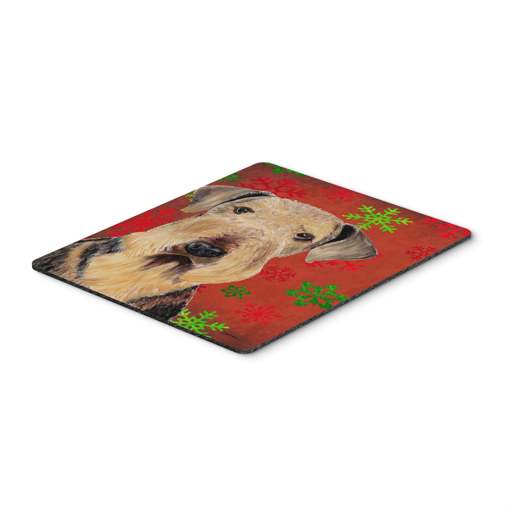 Caroline'S Treasures Mouse/Hot Pad/Trivet, Airedale Red & Green Snowflakes Christmas (Sc9413Mp)