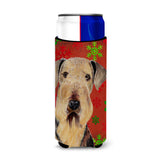 Airedale Red And Green Snowflakes Holiday Christmas Ultra Beverage Insulators For Slim Cans Sc9413Muk