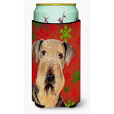 Airedale Red And Green Snowflakes Holiday Christmas Tall Boy Beverage Insulator Beverage Insulator Hugger