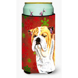 Bulldog English Snowflakes Holiday Christmas Tall Boy Beverage Insulator Beverage Insulator Hugger