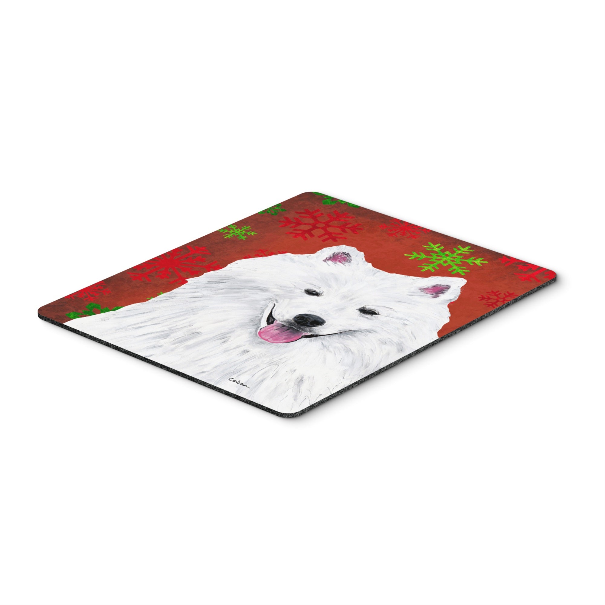 Caroline'S Treasures Mouse/Hot Pad/Trivet, American Eskimo Red & Green Snowflakes Christmas (Sc9419Mp)