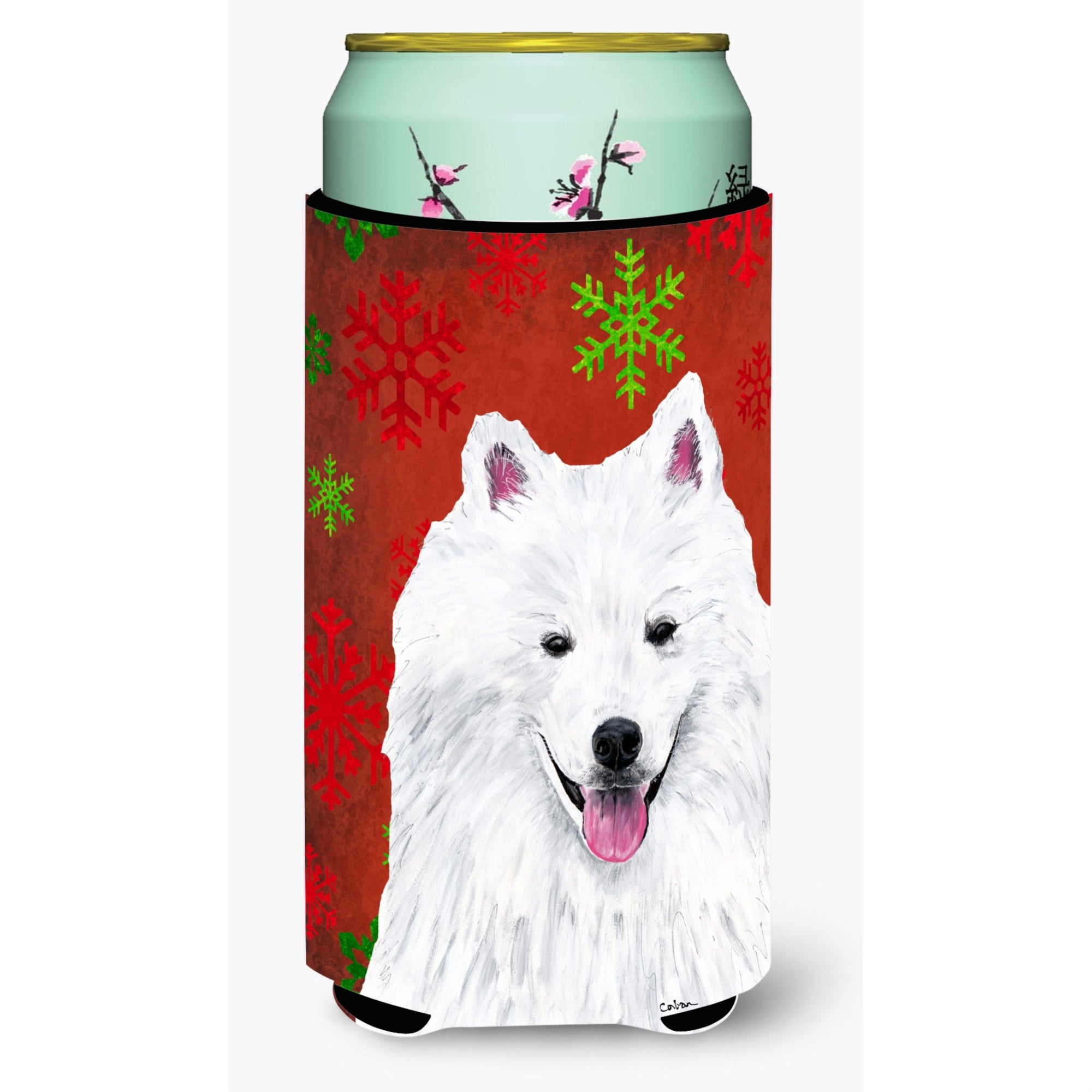American Eskimo Snowflakes Holiday Christmas Tall Boy Beverage Insulator Beverage Insulator Hugger