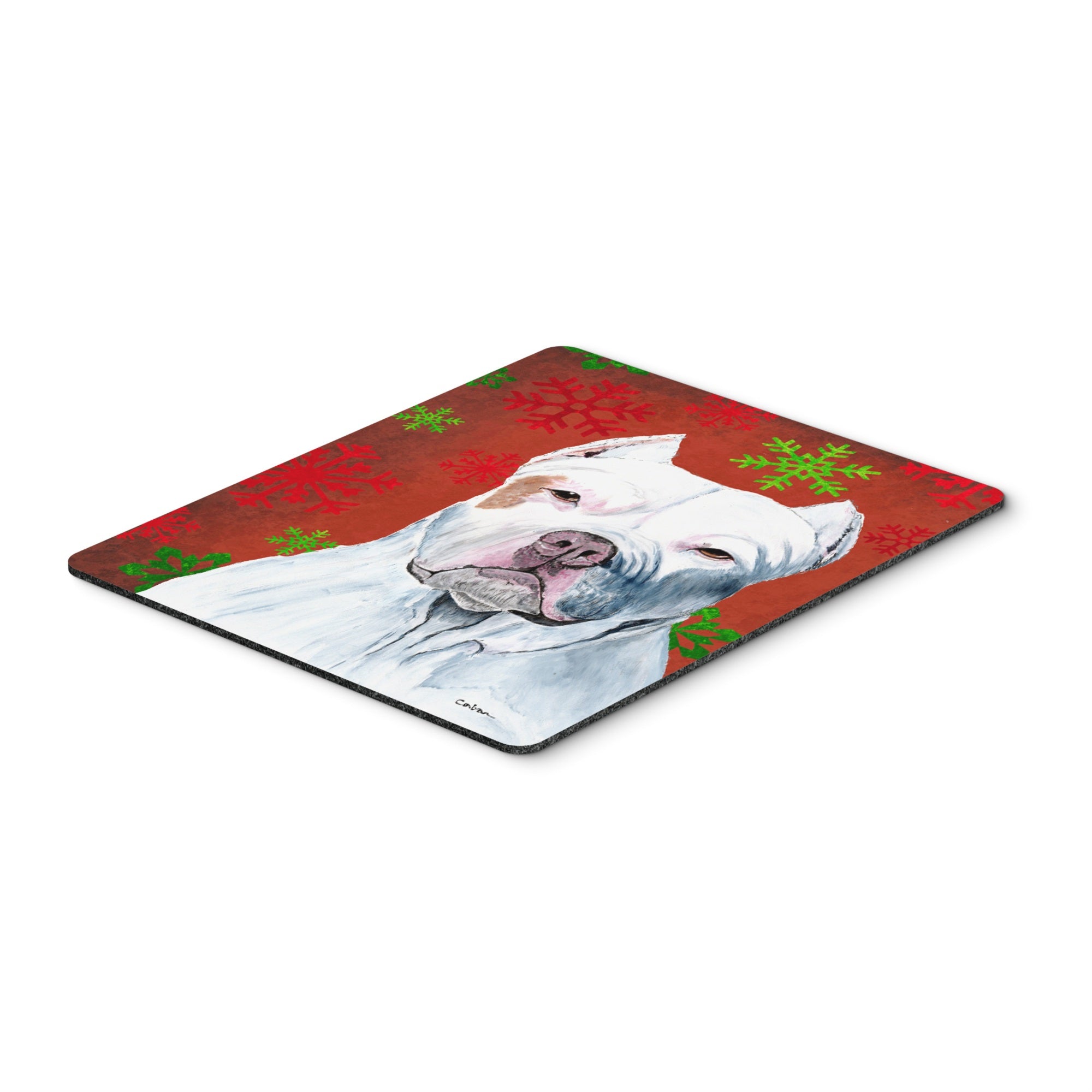 Caroline'S Treasures Mouse/Hot Pad/Trivet, Pit Bull Red & Green Snowflakes Christmas (Sc9421Mp)