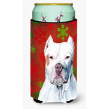 Pit Bull Red And Green Snowflakes Holiday Christmas Tall Boy Beverage Insulator Beverage Insulator Hugger