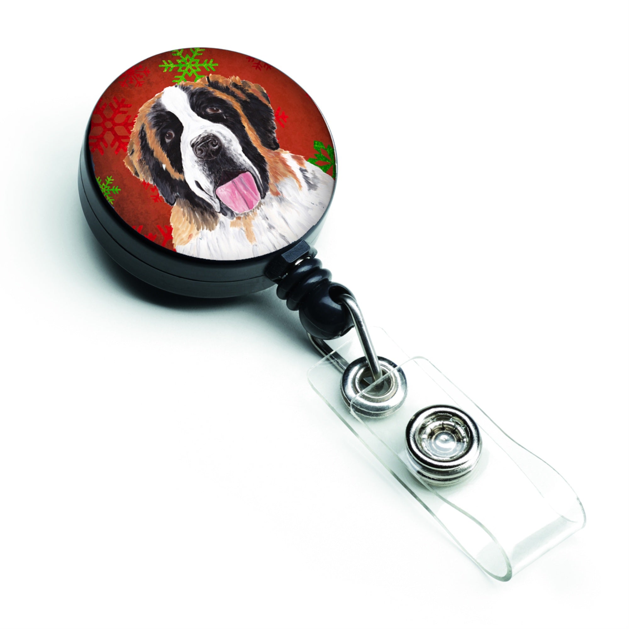 Caroline'S Treasures Saint Bernard Red Green Snowflake Christmas Retractable Badge Reel, Multicolor (Sc9422Br)