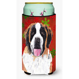Saint Bernard Red Green Snowflake Christmas Tall Boy Beverage Insulator Beverage Insulator Hugger