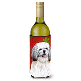 Shih Tzu Red And Green Snowflakes Holiday Christmas Wine Bottle Beverage Insulator Beverage Insulator Hugger