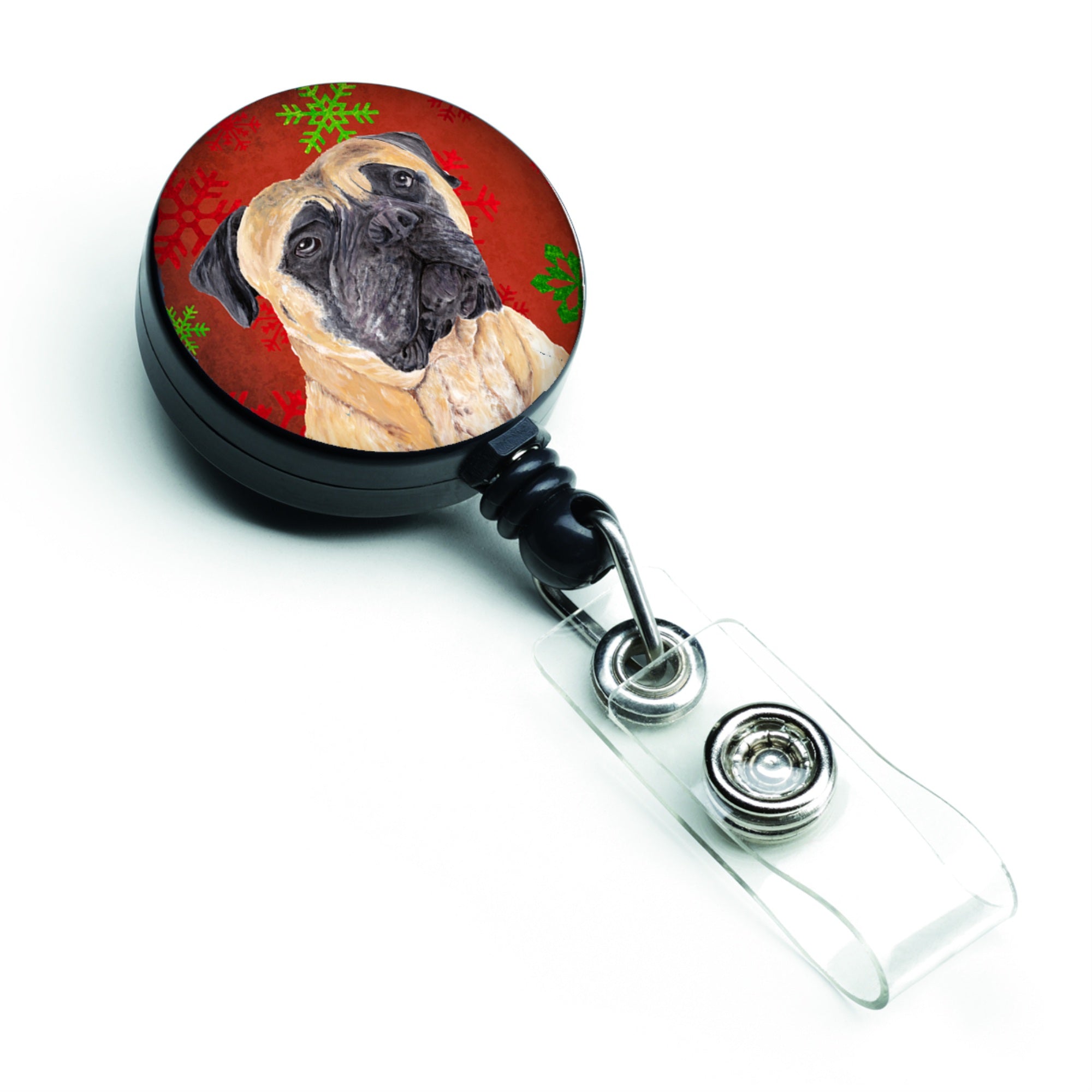 Caroline'S Treasures Mastiff Red & Green Snowflakes Christmas Retractable Badge Reel, Multicolor (Sc9425Br)