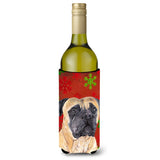 Mastiff Red And Green Snowflakes Holiday Christmas Wine Bottle Beverage Insulator Beverage Insulator Hugger