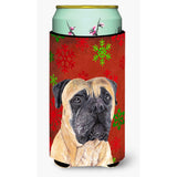 Mastiff Red And Green Snowflakes Holiday Christmas Tall Boy Beverage Insulator Beverage Insulator Hugger