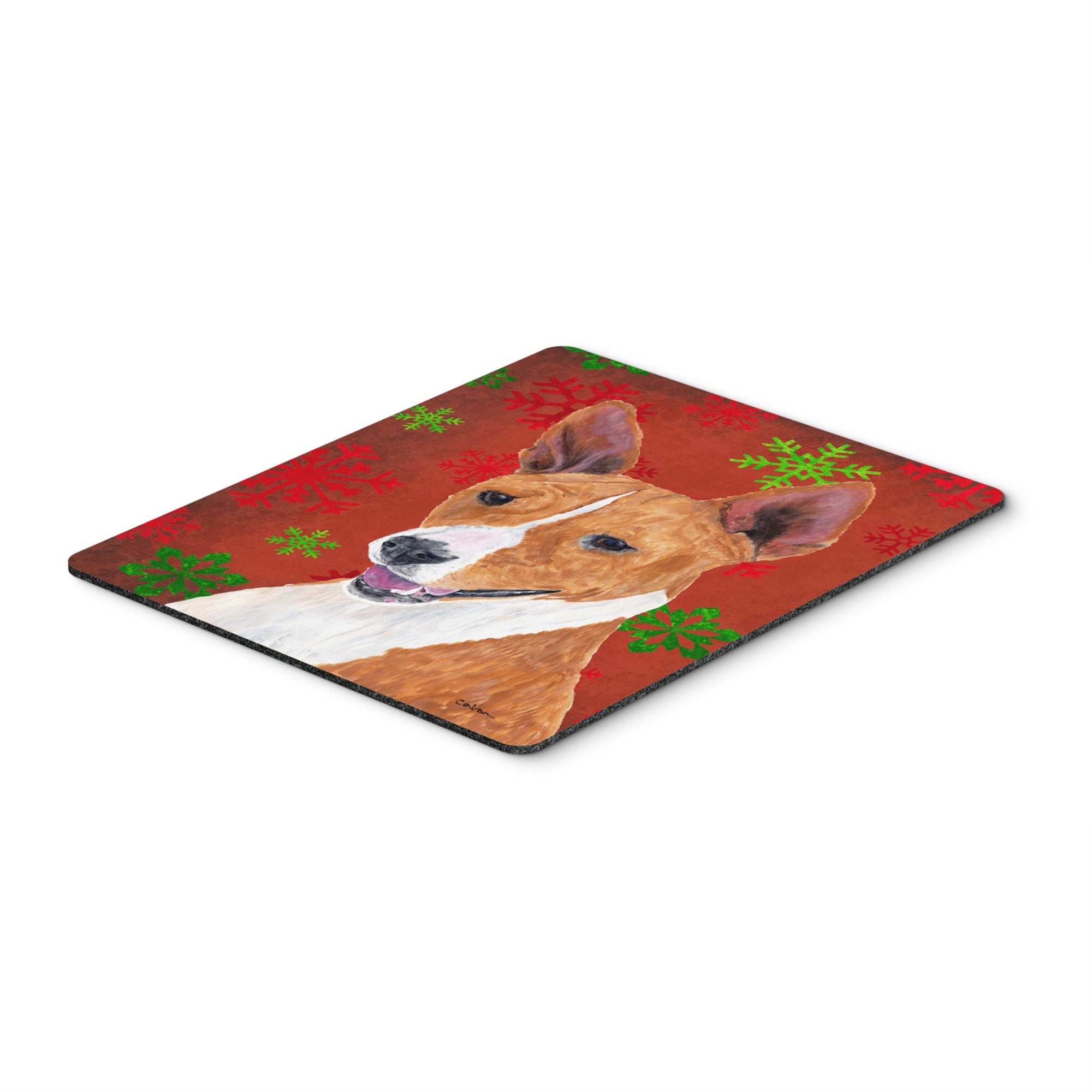 Caroline'S Treasures Mouse/Hot Pad/Trivet, Basenji Red & Green Snowflakes Holiday Christmas (Sc9427Mp)