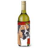 Boxer Red And Green Snowflakes Holiday Christmas Wine Bottle Beverage Insulator Beverage Insulator Hugger