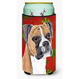 Boxer Red And Green Snowflakes Holiday Christmas Tall Boy Beverage Insulator Beverage Insulator Hugger