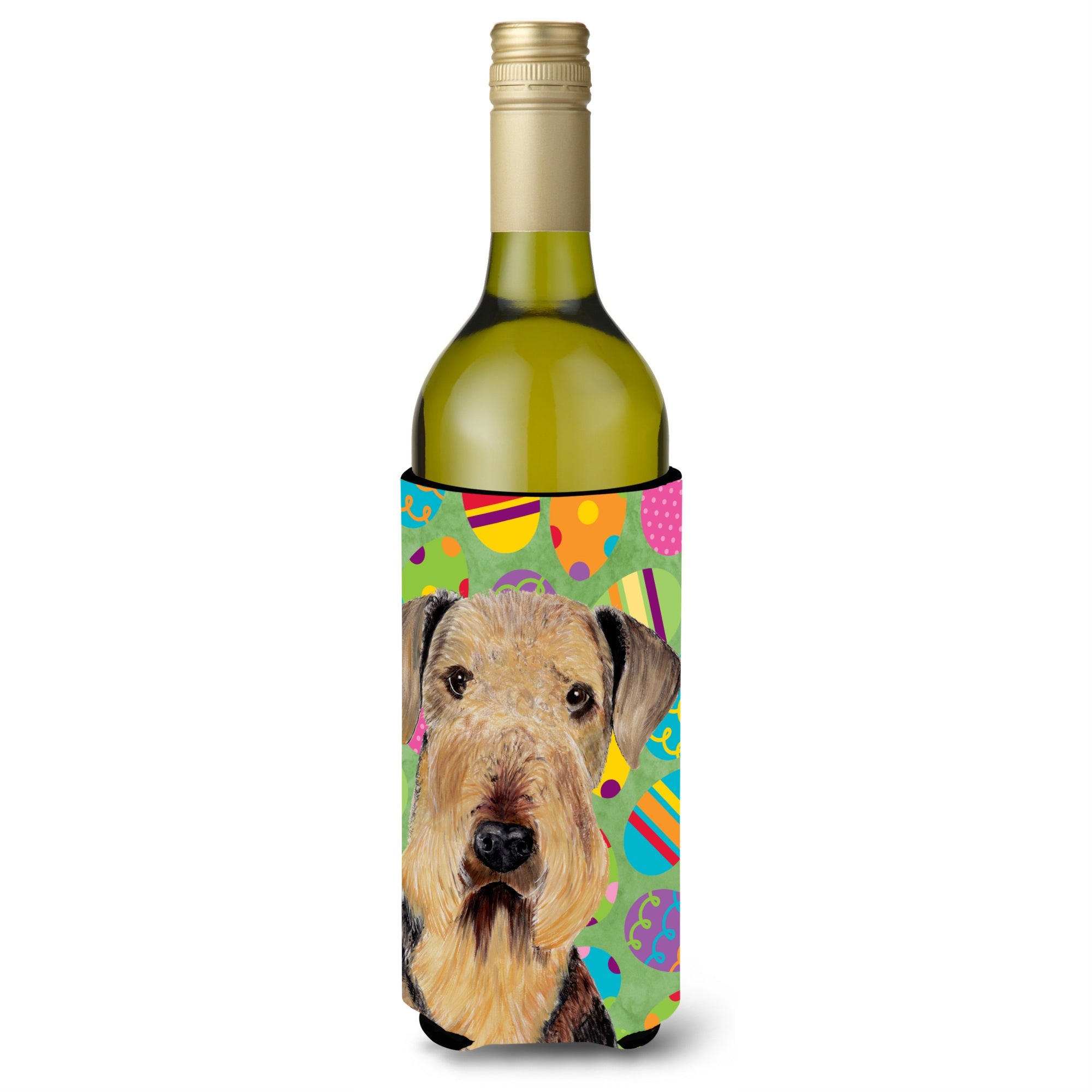 Airedale Easter Eggtravaganza Wine Bottle Beverage Insulator Beverage Insulator Hugger Sc9453Literk