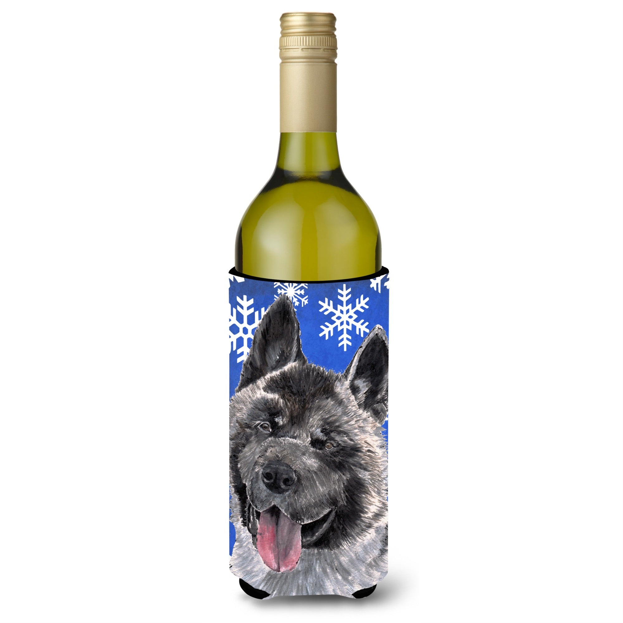 Akita Winter Snowflakes Holiday Wine Bottle Beverage Insulator Hugger Sc9481Literk