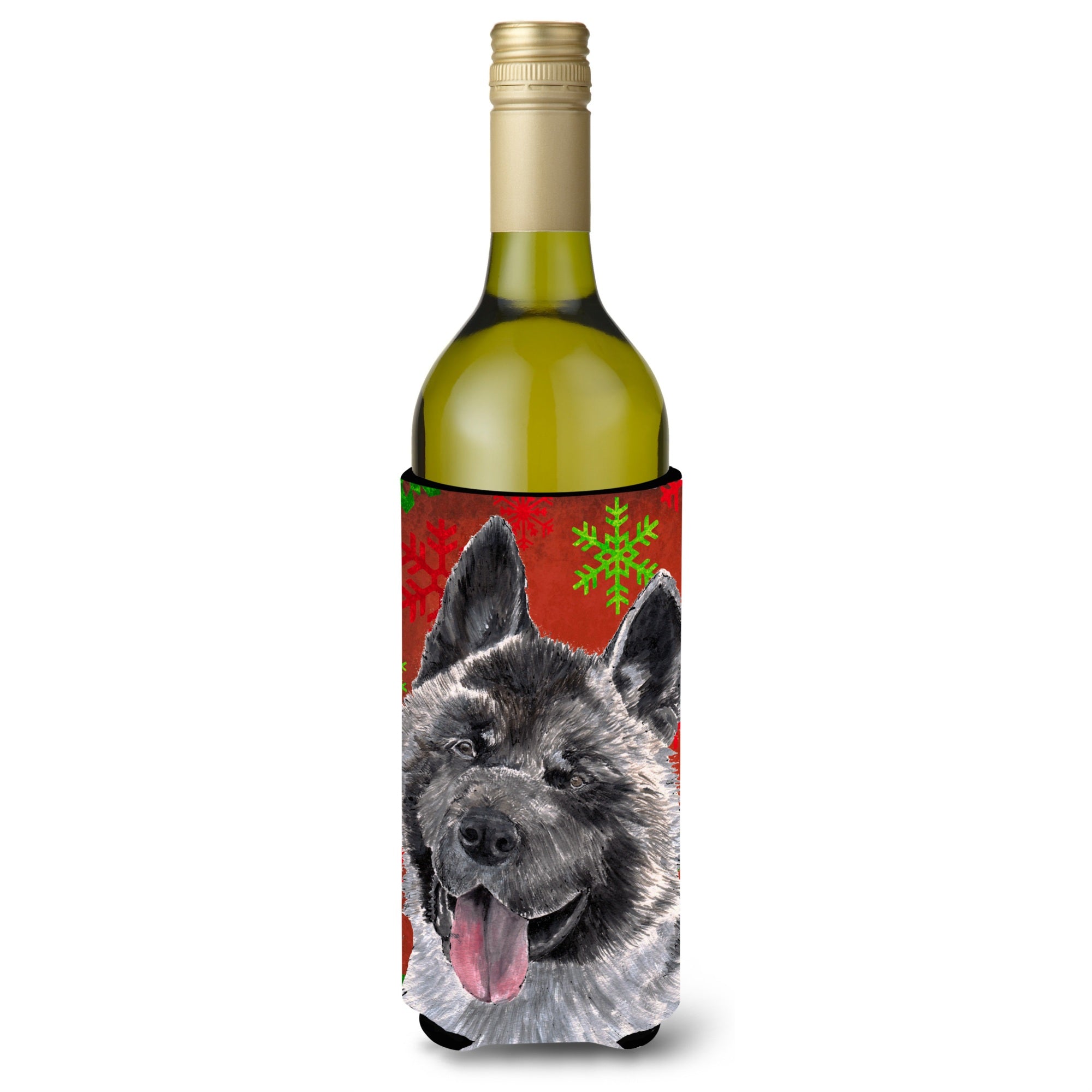 Akita Red Snowflakes Holiday Christmas Wine Bottle Beverage Insulator Hugger Sc9482Literk