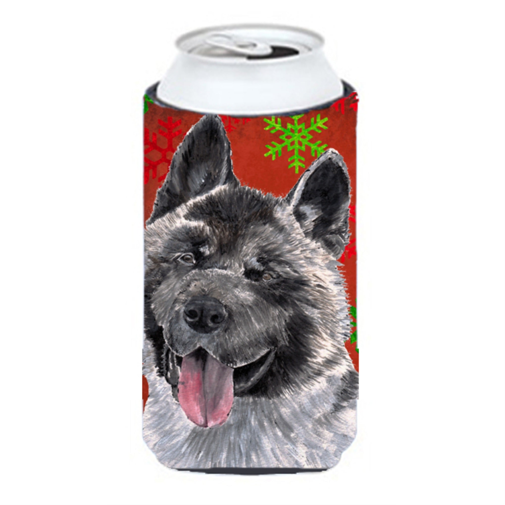 Akita Red Snowflakes Holiday Christmas Tall Boy Beverage Insulator Hugger Sc9482Tbc