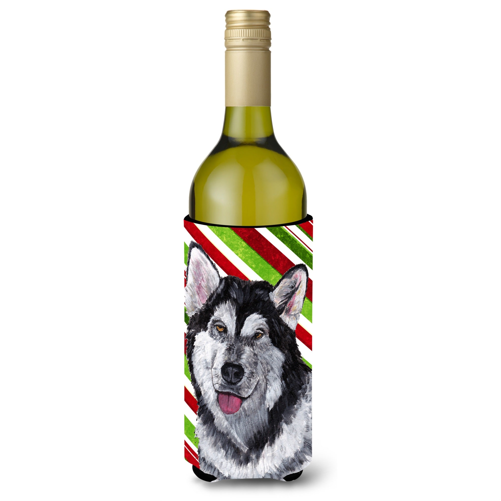 Alaskan Malamute Candy Cane Holiday Christmas Wine Bottle Beverage Insulator Hugger Sc9490Literk