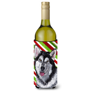 Alaskan Malamute Candy Cane Holiday Christmas Wine Bottle Beverage Insulator Hugger Sc9490Literk