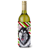 Alaskan Malamute Candy Cane Holiday Christmas Wine Bottle Beverage Insulator Hugger Sc9490Literk