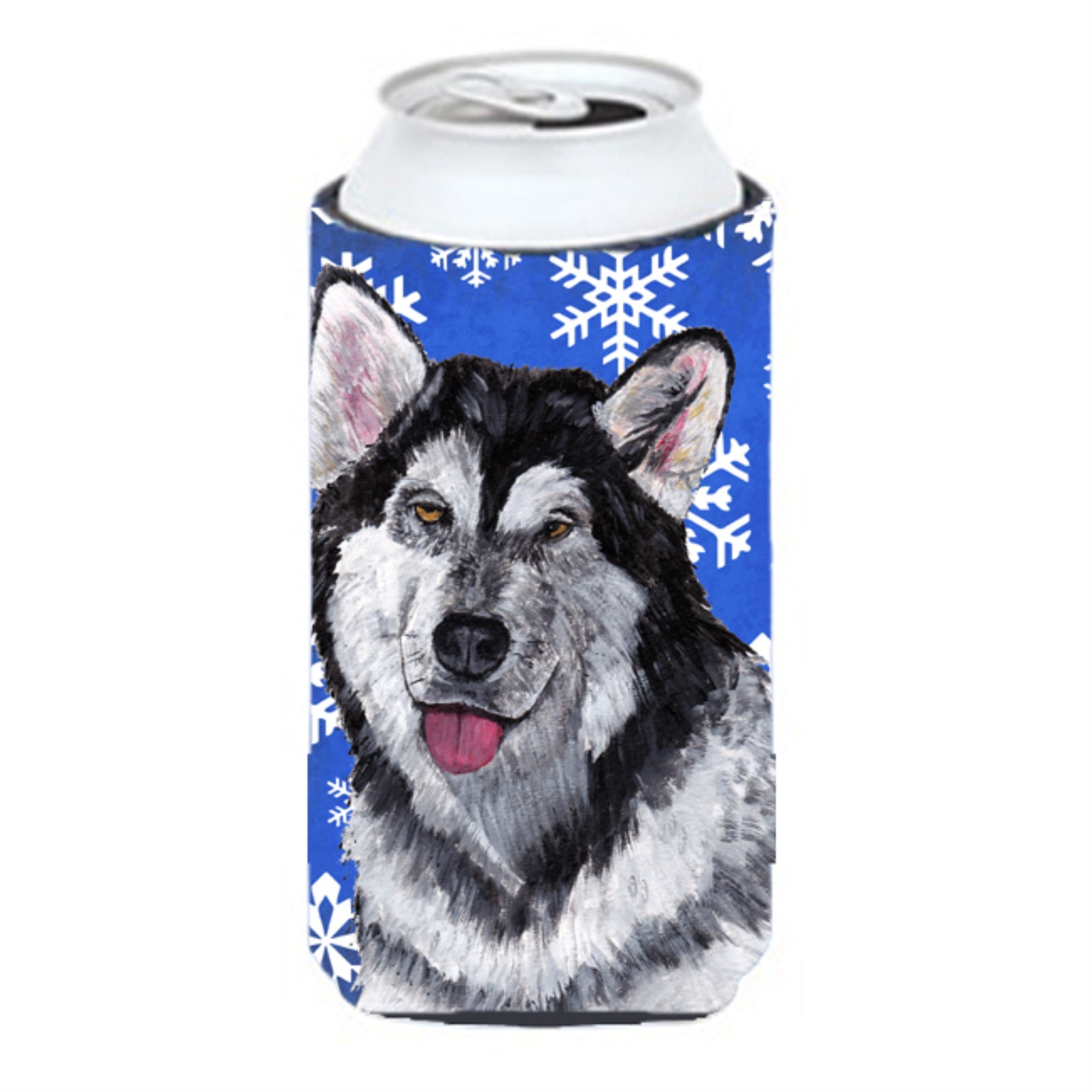 Alaskan Malamute Winter Snowflakes Holiday Tall Boy Beverage Insulator Hugger Sc9491Tbc