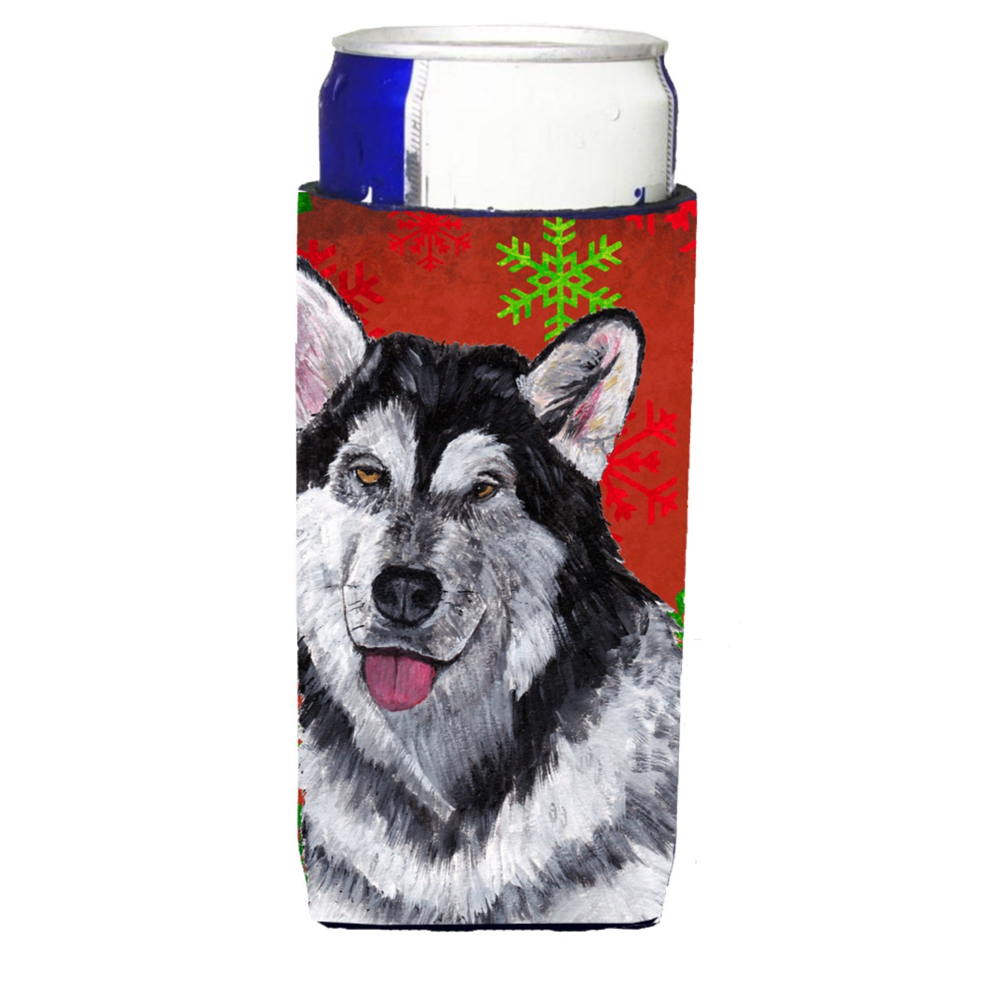 Alaskan Malamute Red Snowflakes Holiday Christmas Ultra Beverage Insulators For Slim Cans Sc9492Muk