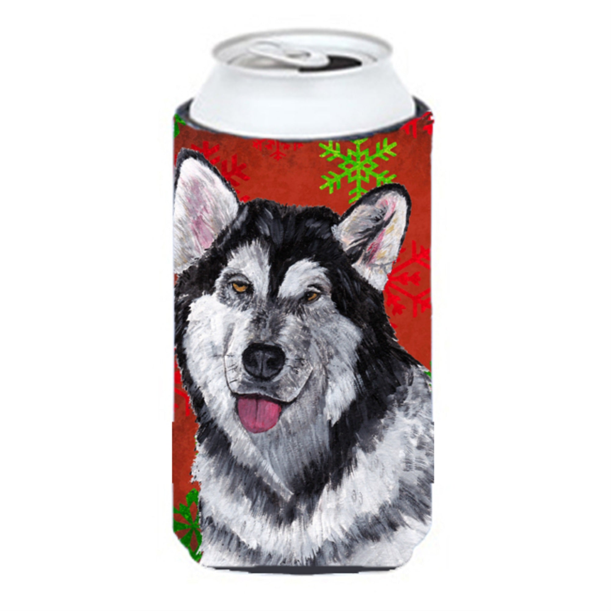 Alaskan Malamute Red Snowflakes Holiday Christmas Tall Boy Beverage Insulator Hugger Sc9492Tbc